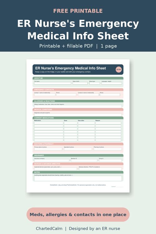 ER Nurse's Emergency Medical Info Sheet